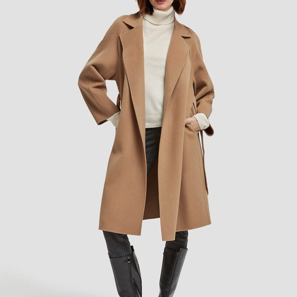 Womens 100% Wool Belted Wrap Coat XS